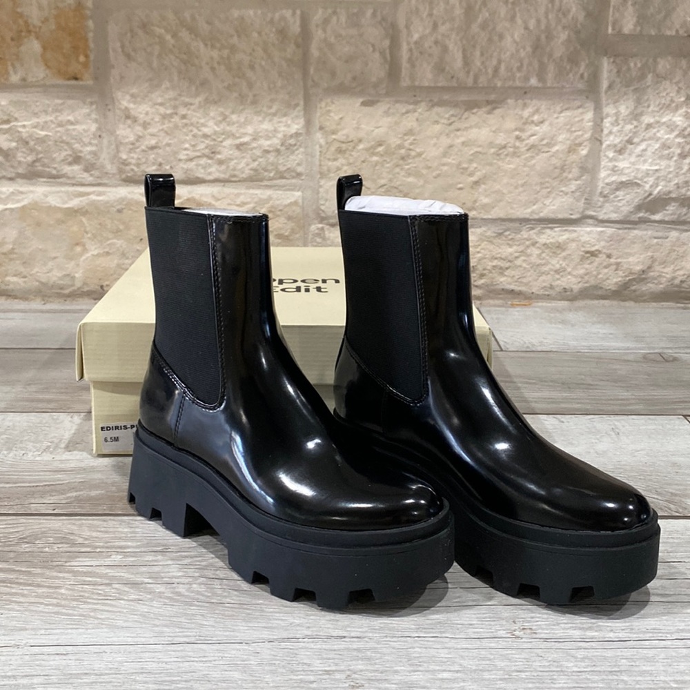 NIB Open Edit Black Ediris Lug Boots Size 6.5 from Nordstrom